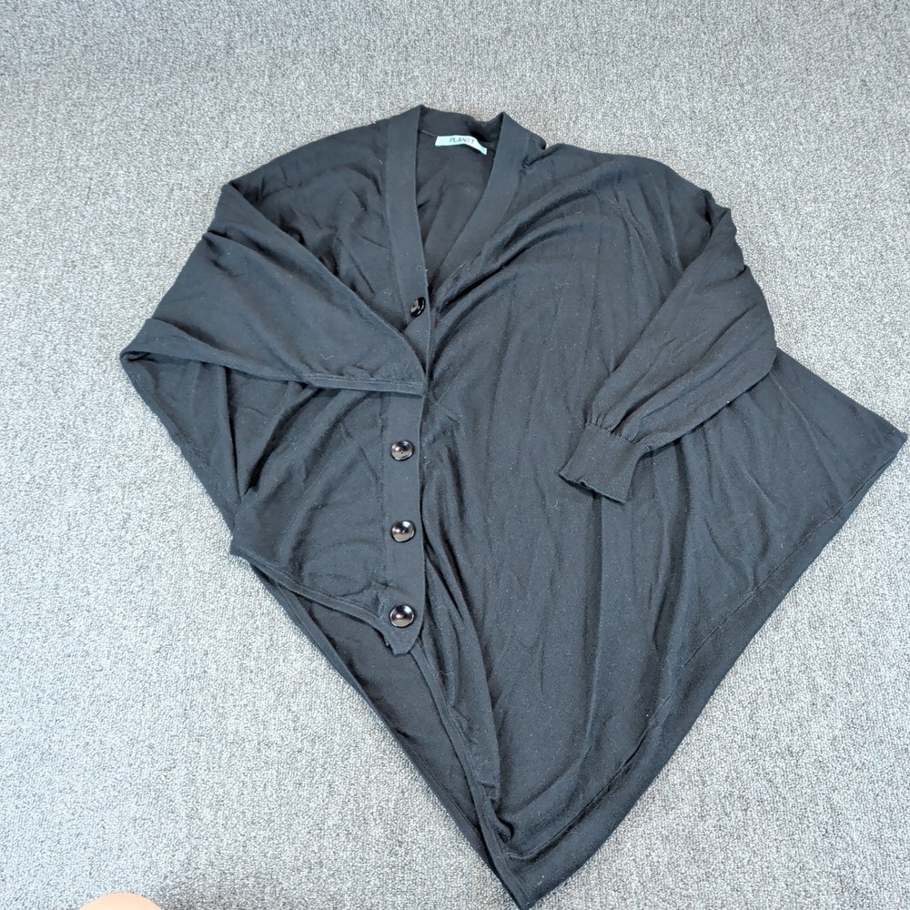 Planet Womens Cardigan Sweater One Size Pima Cotton Tencel Black Asymmetrical OS